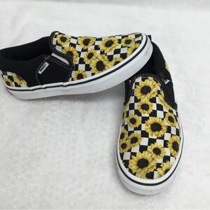 VANS Asher Sunflower Black White Check Slip on Shoes Missy 3.5